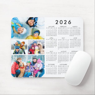 Simple 2026 Calendar 4 Photo Collage Mouse Mat