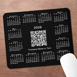 Simple 2026 Calendar Business QR Code on Black Mouse Mat