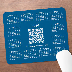 Simple 2026 Calendar Business QR Code on Blue Mouse Mat