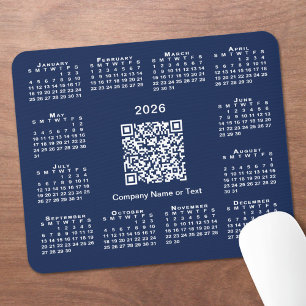 Simple 2026 Calendar Business QR Code on Navy Blue Mouse Mat