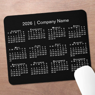 Simple 2026 Calendar Company Name on Black Mouse Mat