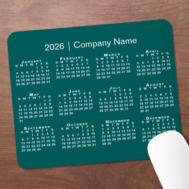 Simple 2026 Calendar Company Name on Blue-Green Mouse Mat (Simple 2026 Calendar Company Name on Blue-Green Mouse Pad, in situ)