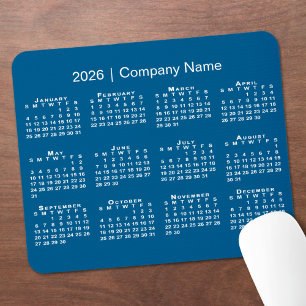 Simple 2026 Calendar Company Name on Blue Mouse Mat