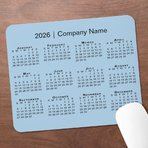 Simple 2026 Calendar Company Name on Light Blue Mouse Mat