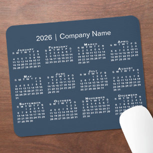 Simple 2026 Calendar Company Name on Navy Blue Mouse Mat
