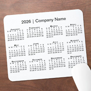 Simple 2026 Calendar with Company Name on White Mouse Mat