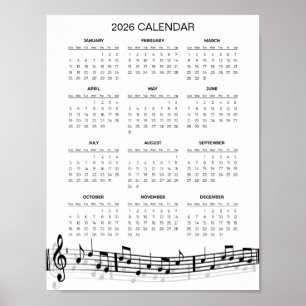 Simple 2026 Calendar with Musical Notes Poster