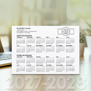 Simple 2027 2028 Calendar - Business Logo and Info Holiday Card