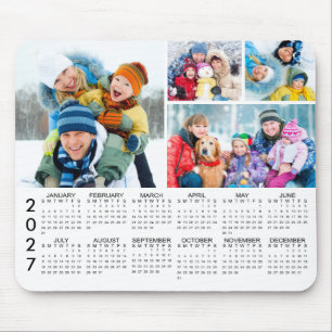 Simple 2027 Calendar 4 Photo Collage Mouse Mat
