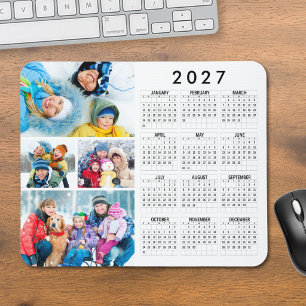 Simple 2027 Calendar 4 Photo Collage Mouse Mat