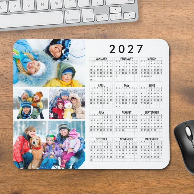 Simple 2027 Calendar 4 Photo Collage Mouse Mat (Creator Uploaded)