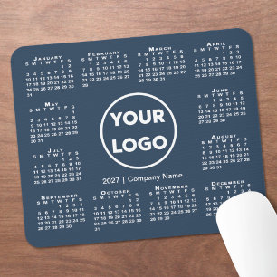 Simple 2027 Calendar Business Logo on Navy Blue Mouse Mat