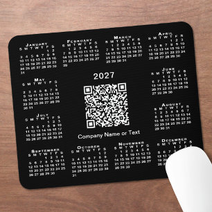 Simple 2027 Calendar Business QR Code Black Mouse Mat