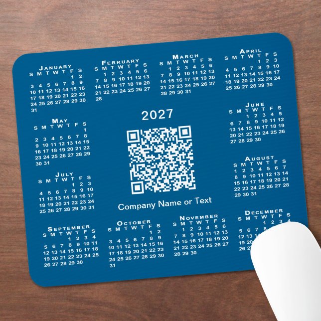 Simple 2027 Calendar Business QR Code Blue Mouse Mat (Simple 2027 Calendar Business QR Code Blue Mouse Pad in situ)