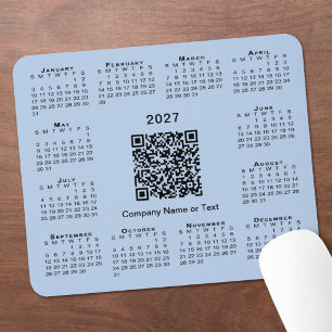 Simple 2027 Calendar Business QR Code Light Blue Mouse Mat
