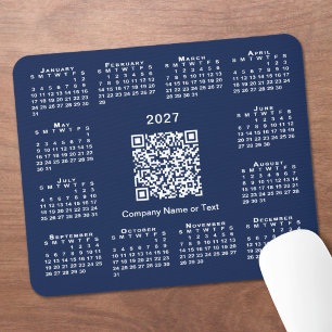Simple 2027 Calendar Business QR Code Navy Blue Mouse Mat