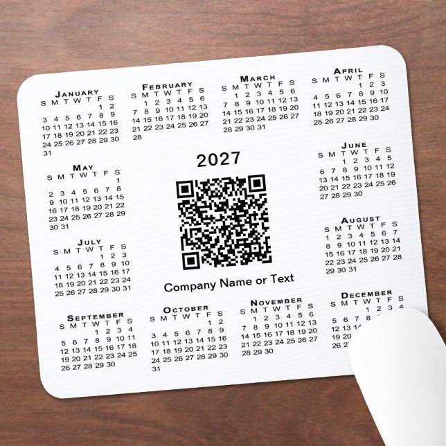 Simple 2027 Calendar Business QR Code White Mouse Mat (Simple 2027 Calendar Business QR Code White Mouse Pad in situ)