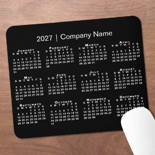 Simple 2027 Calendar Company Name Black Mouse Mat