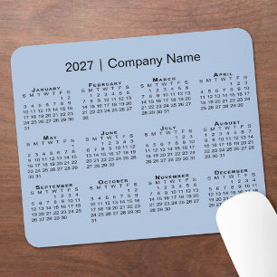 Simple 2027 Calendar Company Name Light Blue Mouse Mat
