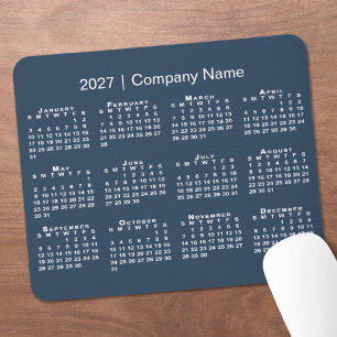Simple 2027 Calendar Company Name Navy Blue Mouse Mat