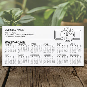 Simple 2027 Calendar with Business Logo and Info Holiday Card