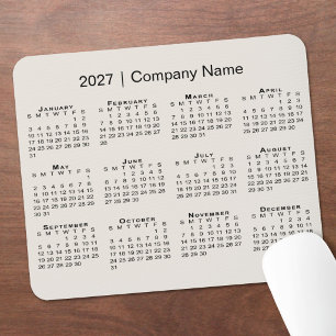 Simple 2027 Calendar with Company Name Beige Mouse Mat