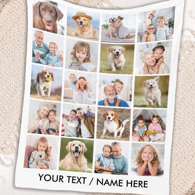 Simple 20 Photo Collage Personalised Pictures Fleece Blanket (Creator Uploaded)