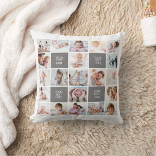 Simple 21 Photo Collage Custom Text and Colour Cushion