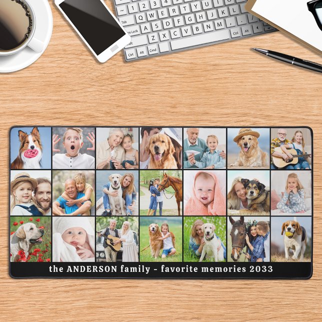Simple 21 Photo Collage Custom Text Personalised Desk Mat (Creator Uploaded)