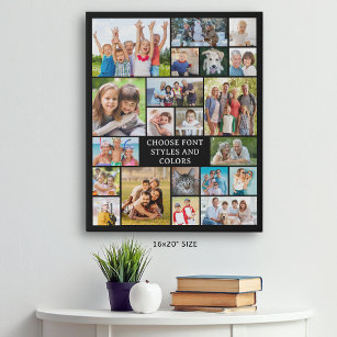 Simple 21 Photo Collage Personalised Custom Colour Faux Canvas Print