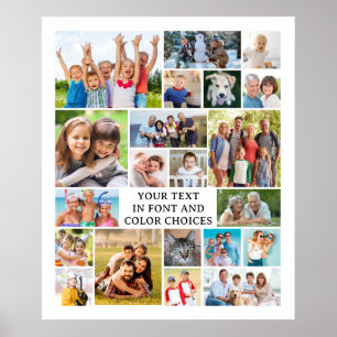 Simple 21 Photo Collage Personalised Custom Colour Poster