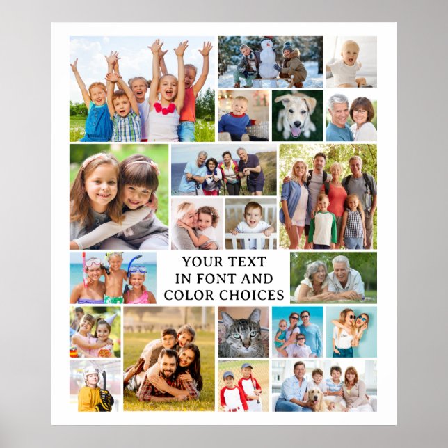 Simple 21 Photo Collage Personalised Custom Colour Poster (Front)