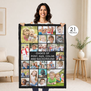 Simple 21 Photo Collage Personalised Your Colour Fleece Blanket