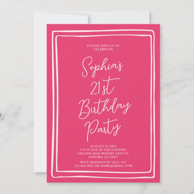 Simple 21st Birthday Hand drawn Script Pink Photo Invitation (Front)