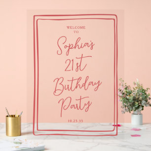 Simple 21st Birthday Hand drawn Script Red Acrylic Sign