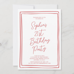 Simple 21st Birthday Hand drawn Script Red Invitation