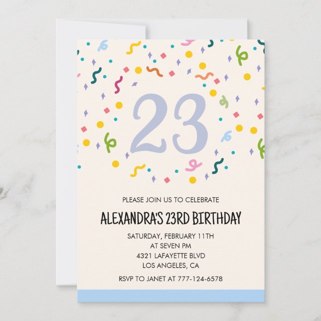 Simple 23rd birthday invitations Confetti Modern (Front)