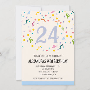 Simple 24th birthday invitations Confetti Modern
