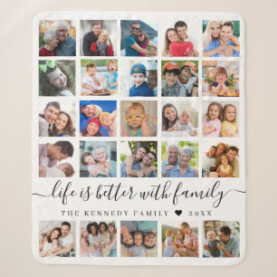 Simple 25 Photo Collage Life Quote Family Name Sherpa Blanket