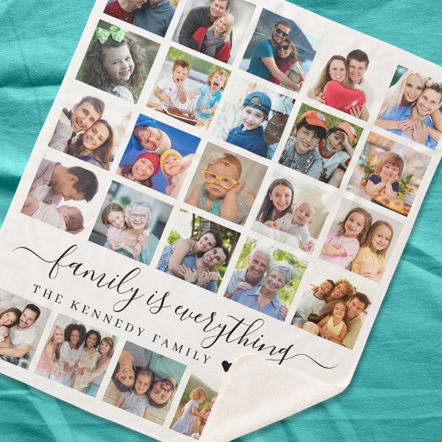 Simple 25 Photo Collage Quote Family Name Sherpa Blanket ("Display 25 Precious Memories on Our Custom Sherpa Blanket, Emblazoned with Your Family Name.")