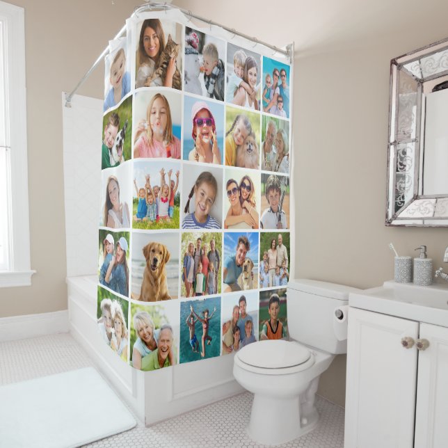 Simple 25 Square Photo Collage Shower Curtain (In Situ)