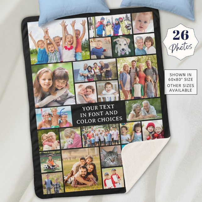 Simple 26 Photo Collage Custom Colour Personalised Sherpa Blanket (Creator Uploaded)