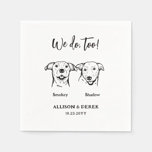 Simple 2 Dogs Pet Sketch Wedding  Napkin (Front)