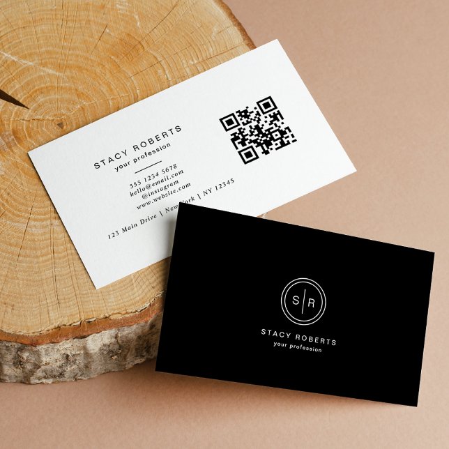 Simple 2 Initial Circle Monogramed Logo QR Code Business Card (Creator Uploaded)