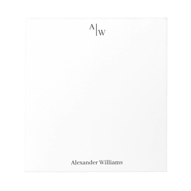 Simple 2 Monogram Initial Professional Desk Black Notepad (Front)