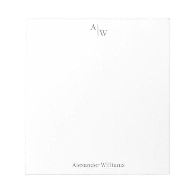Simple 2 Monogram Initial Professional Desk Grey Notepad (Front)