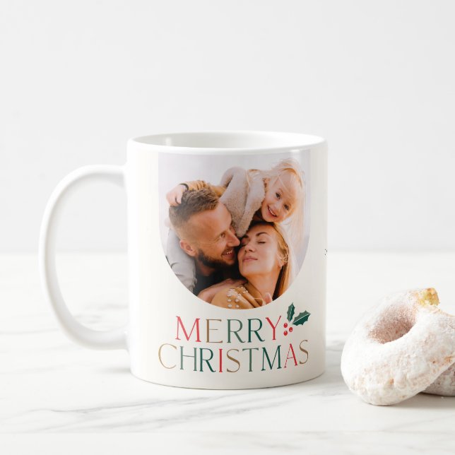 Simple 2 Photo Arch Colourful Merry Christmas Coffee Mug (With Donut)