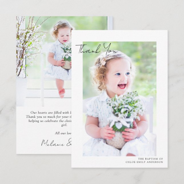 Simple 2 Photo Baptism Christening  Thank You Card (Front/Back)