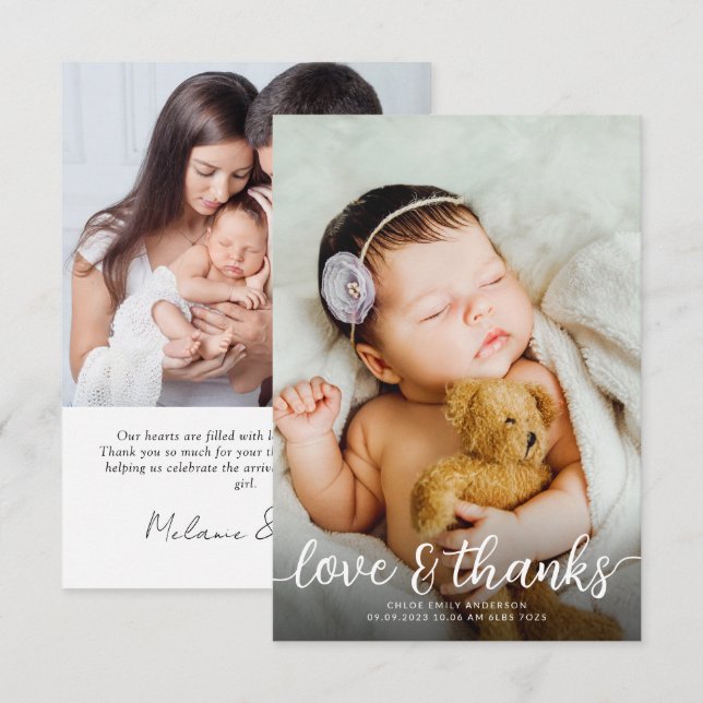 Simple 2 Photo Birth Announcement  (Front/Back)