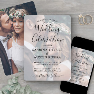 Simple 2 Photo Black Script Wedding Celebration Invitation